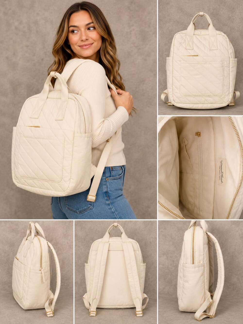 Universal Thread Square Quilted Backpack in Off-White